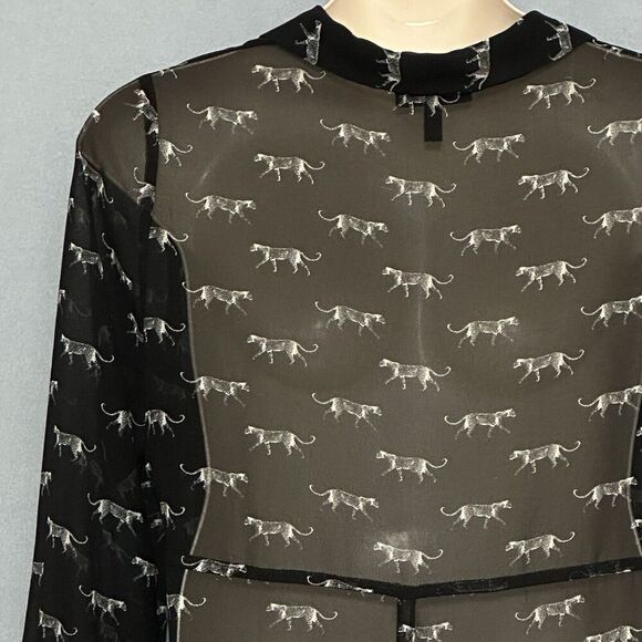 Lane Bryant Women Top Plus 14 Black Sheer Cheetah Leopard Classic Retro Office - Picture 6 of 15